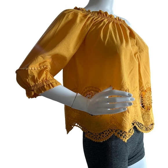StoryOn Crochet Off Shoulder Frill Trim Top Yellow! - Picture 5 of 10